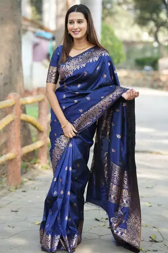 Blue woven design zari kanjeevaram saree