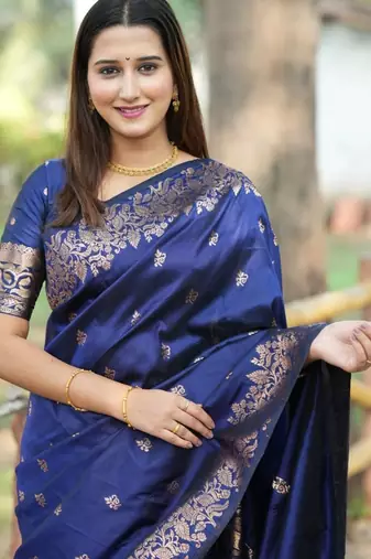 Blue woven design zari kanjeevaram saree