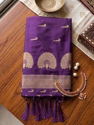 purple pink soft silk blend saree for women traditional festive saree 4