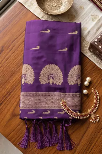 purple pink soft silk blend saree for women traditional festive saree