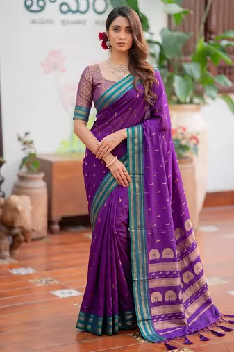 violet pink soft silk blend saree for women traditional festive saree