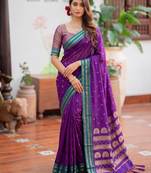 violet pink soft silk blend saree for women traditional festive saree