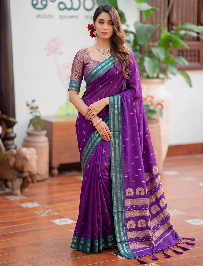 violet pink soft silk blend saree for women traditional festive saree