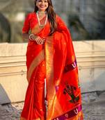 Orange floral zari kanjeevaram saree