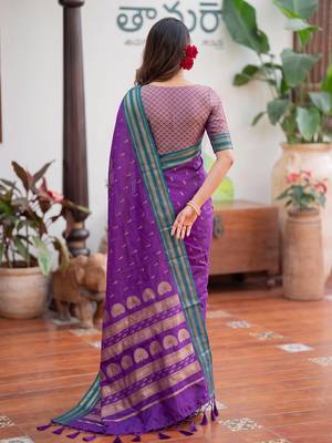 violet pink soft silk blend saree for women traditional festive saree 3