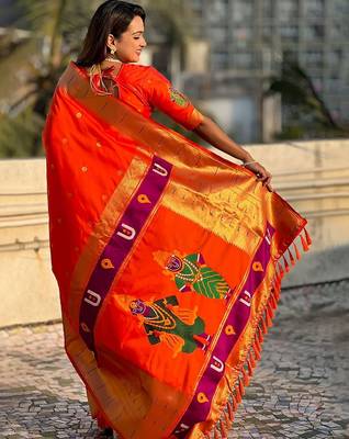 Orange floral zari kanjeevaram saree 2