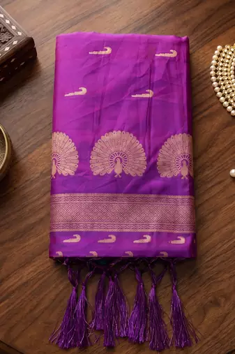 violet pink soft silk blend saree for women traditional festive saree