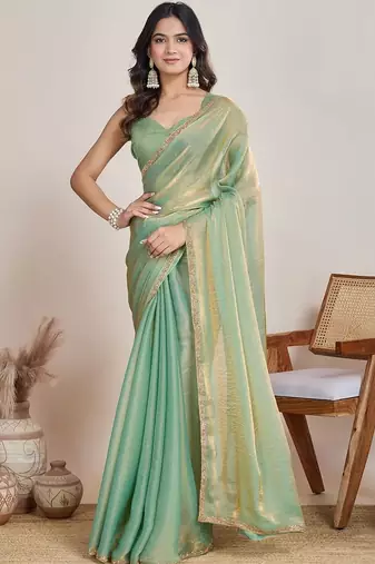 Sea green  chiffon saree