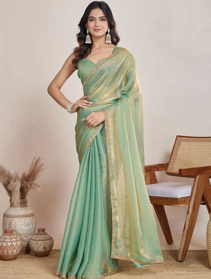 Sea green  chiffon saree