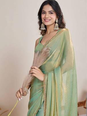 Sea green  chiffon saree 2