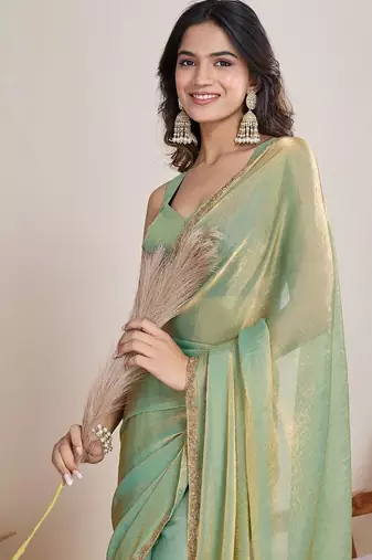 Sea green  chiffon saree