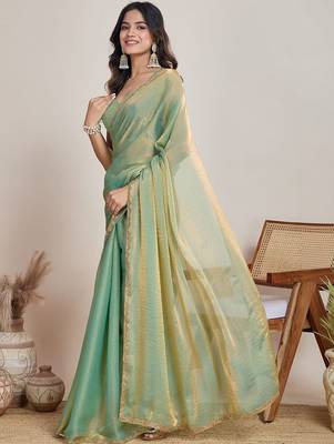 Sea green  chiffon saree 3