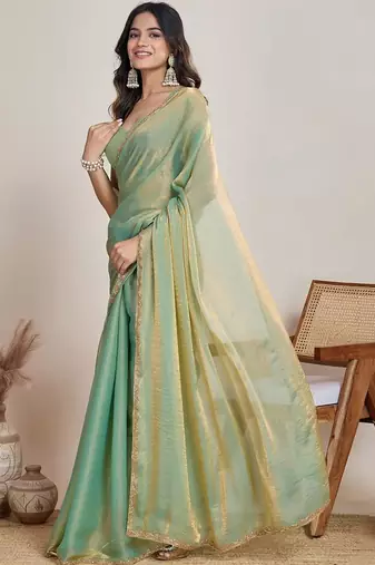 Sea green  chiffon saree