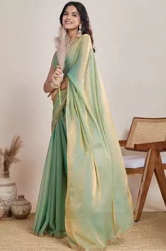 Sea green  chiffon saree
