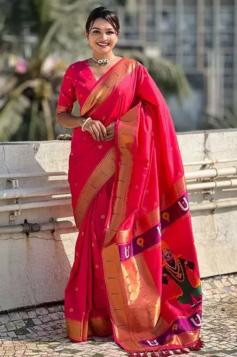 Pink woven design zari kanjeevaram saree