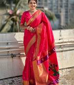 Pink woven design zari kanjeevaram saree