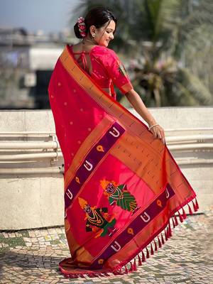 Pink woven design zari kanjeevaram saree 2