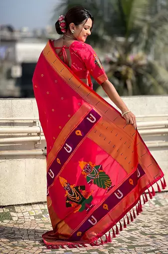 Pink woven design zari kanjeevaram saree