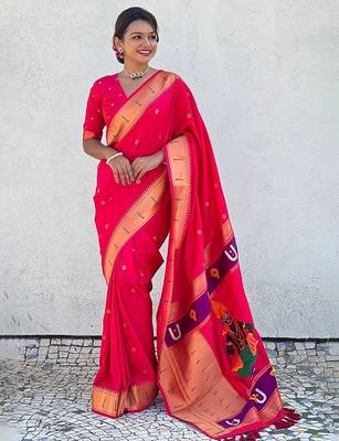 Pink woven design zari kanjeevaram saree 3