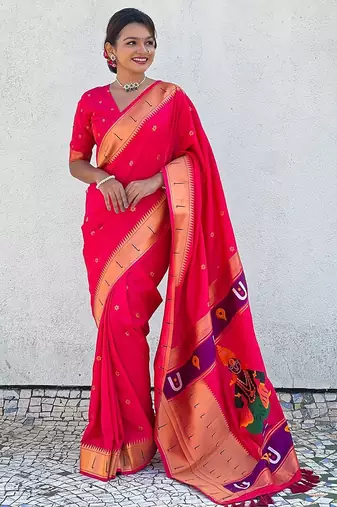 Pink woven design zari kanjeevaram saree