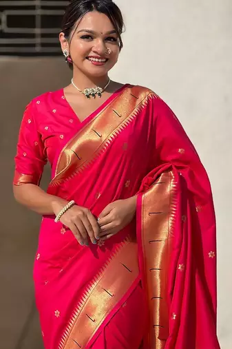Pink woven design zari kanjeevaram saree