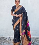 Black woven design zari kanjeevaram saree