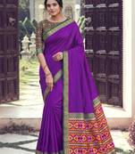 purple silk blend plain saree bordar work with printed blouse