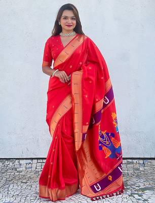 Red woven design zari kanjeevaram saree 1