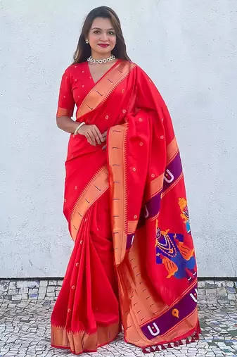 Red woven design zari kanjeevaram saree