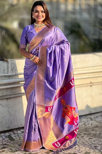 Lavender floral zari kanjeevaram saree