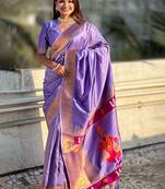 Lavender floral zari kanjeevaram saree
