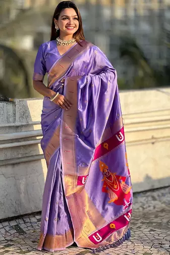 Lavender floral zari kanjeevaram saree