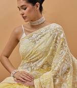 Yellow chikankari embroidered  georgette saree