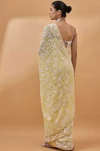 Yellow chikankari embroidered  georgette saree