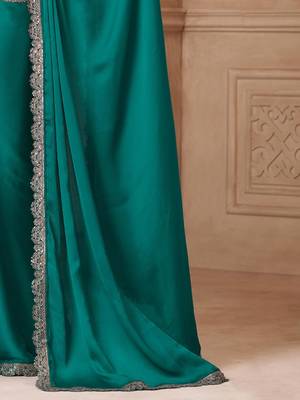 Teal embellished women floral embroidered sequinned heavy work saree 5