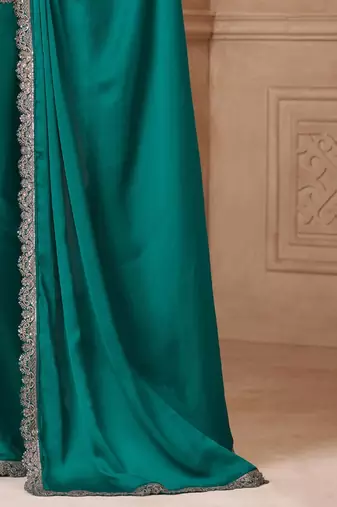 Teal embellished women floral embroidered sequinned heavy work saree