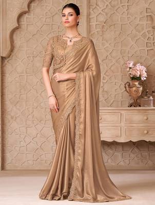 Gold embellished embroidered  georgette heavy work saree 1
