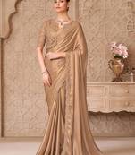 Gold embellished embroidered  georgette heavy work saree