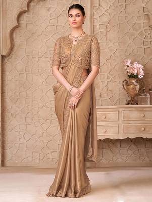 Gold embellished embroidered  georgette heavy work saree 2