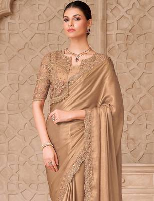 Gold embellished embroidered  georgette heavy work saree 3
