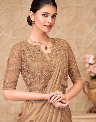 Gold embellished embroidered  georgette heavy work saree 4