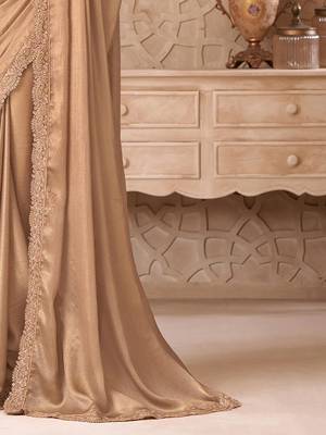 Gold embellished embroidered  georgette heavy work saree 5