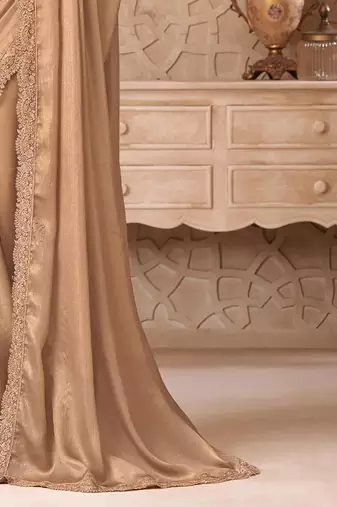 Gold embellished embroidered  georgette heavy work saree