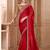 Red ethnic motifs embroidered satin heavy work saree