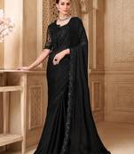 Black embellished sequinned  georgette heavy work saree