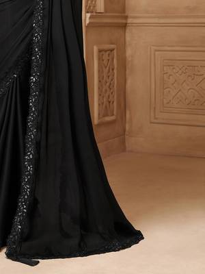 Black embellished sequinned  georgette heavy work saree 5