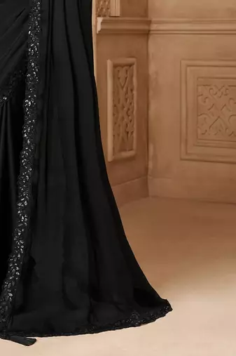 Black embellished sequinned  georgette heavy work saree