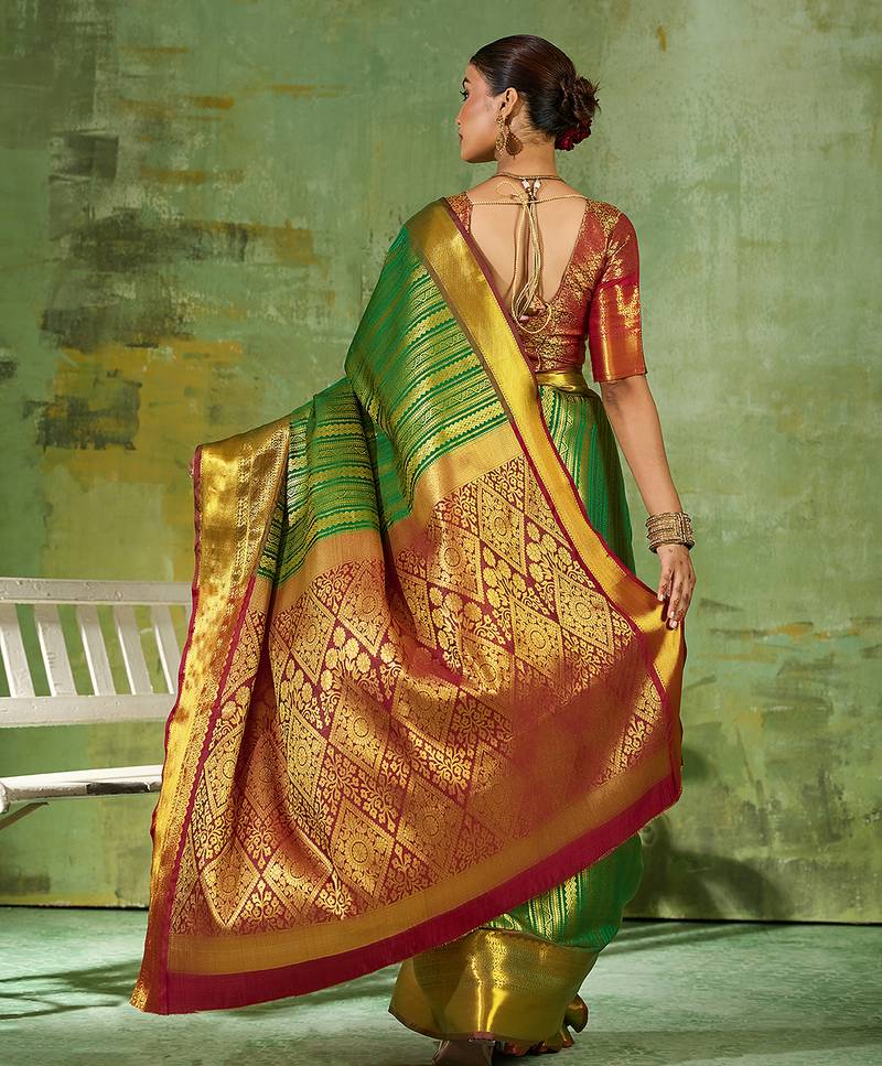 light green kanjivaram silk blend saree for women festive traditional wedding party wear