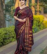 Maroon woven design zari silk blend kanjeevaram saree