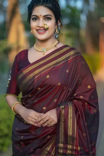 Maroon woven design zari silk blend kanjeevaram saree